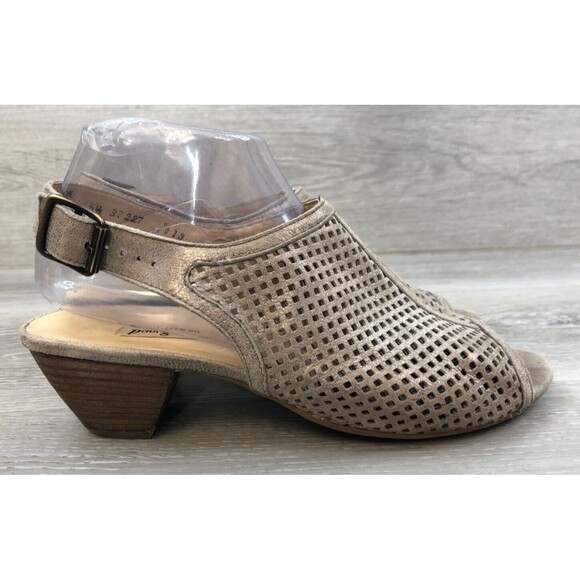Paul Green Lois Sandal Women's 5.5 Brown Perforated Leather Peep Slingback